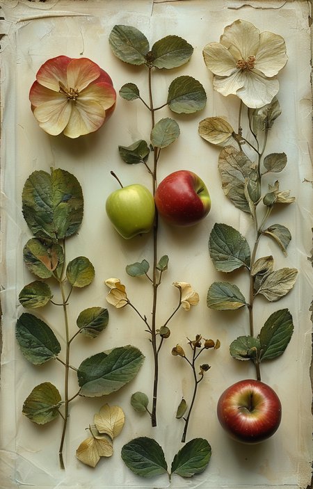 masterpiece,best quality,<lora:tbh229-sdxl:0.9>,Herbarium,apple,