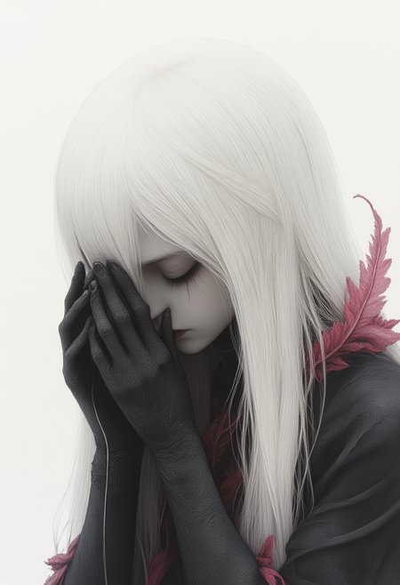 <lora:Majicflus_gray:0.65> <lora:Majiflus_anzi_gothic:0.45> <lora:Dark_Gray_Photography_flux:0.30> <lora:j_gongbihua_flux_rank2_bf16:0.30> <lora:Hand v2:0.50>