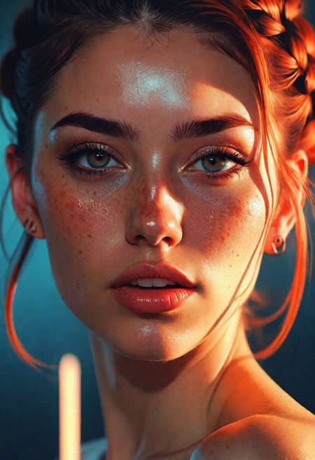 style by Ilya Kuvshinov best quality image of a hell-atmosphere, phenomenal playful shadows,amazing realistic light from above,majestic-braided hair,mesmerise-naughty,light-freckles-sunburned-face,party-makeup,tattoo,breathtaking crispy-detailed, thick-lips, realistic-eye,unscrupulous-smile  aesthetic joyful souleater1phantom in a casting seat