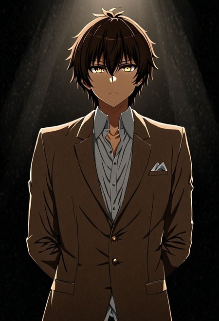 high resolution, solo, best quality, 1Boy, Seiya Kanie, Brownish Hair, cool, Mysterious black background, Movie lighting, a sense of atmosphere, OverallDetail