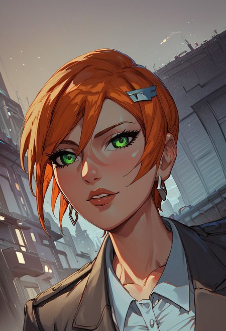 score_9, score_8_up, score_7_up, score_6_up, BREAK source_anime, HDA_LookingThroughOwnLegsXL
1girl, lynway_pony <lora:checkpoint-e36_s396:0.85>,  ffuturegwenxl, 1girl, solo, short hair, green eyes, earrings,orange hair, multicolored hair, gradient hair, hairclip, dark atmosphere, office suit, BREAK
night, neon, city, goregous woman, very aesthetic, ultra detailed, intricate details, beautiful face, detailed eyes, beautiful eyes, detailed background, faceless male,