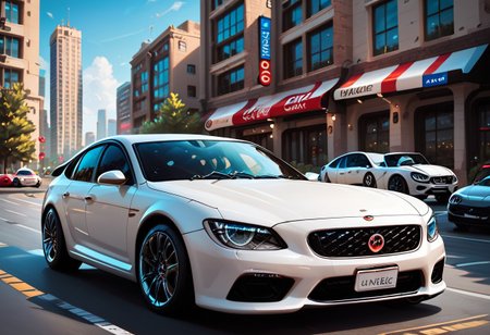 car, parked, city, score_9, score_8_up, score_7_up, score_6_up, score_5_up, score_4_up, UHD, 8K, masterpiece, detailed, ultra_high_resolution, lots of detail, OverallDetailXL, detailxl, lapping car,print car,painted car style, vehicle focus, picture of female face on the car, BlackRoseT.