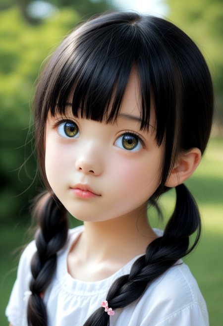 A very cute Japanese girl, 18 years old,outdoor,black hair girl.pigtail.Bangs,young face,beautiful eyes.half  body.stand.