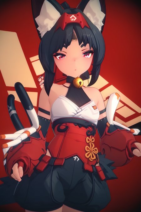 ZZZ_Style,<lora:ZZZ_Style_Pony:1> <lora:nekomiya.pony:1> nekomiya,black hair, cat ears,red eyes, small breasts, Score_9, Score_8_up, Score_7_up, Score_6_up, Score_5_up, Score_4_up, BREAK,1girl in full growth, best quality, masterpiece, ultra-detailed, high quality,good quality,1 girl,(master piece,high resolution, ultra detailed,8K,16K),look at viewer