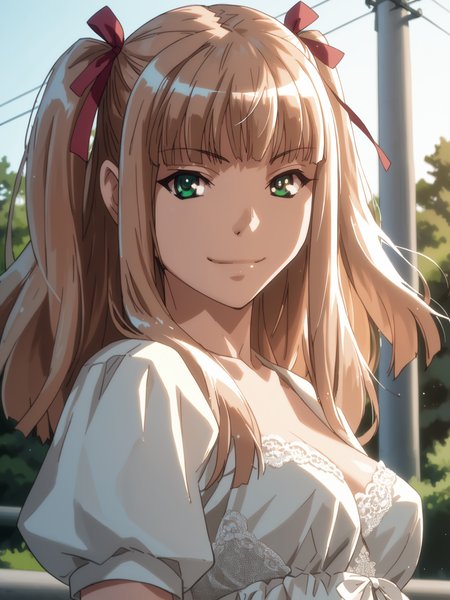 <lora:happy_tentacle-katakura-v0.2-000021:1.2>, ht_katakura, two side up, hair ribbon, green eyes, medium breasts, lace trim, , cowboy shot, 1girl, (petite:1.2), solo focus, smile, , (looking at viewer:1.1), outdoors , backlighting, (depth of field:0.8), , [(realistic, photorealistic:1.2):(realistic:1.3):22], [(3d:1.2)::10], <lora:LUUNA's Lunas-NijiJourney-SDXL-B2:0.5>, nijijourney, <lora:prgfrg23's Counterfeit-V3.0 Style SDXL_LoRA_Pony Diffusion V6 XL:0.35> <lora:Shed_The_Skin's StS_age_slider_v1_initial_release:-1>, score_9, score_8_up, score_7_up, score_6_up, score_5_up, score_4_up,