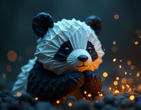 Time-Lapse, Gopro, Origami art panda, Motivated Lighting, In space, Rectilinear Wide-Angle Lens, Drone
, best quality, masterpiece, ultra highres, ultra realistic,  Nostalgia, 8k, HDR