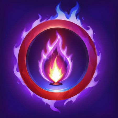 SkillIcon, a red mirror, a purple flame in the center, with a blue background,,  <lora:SkillIconloha--000046:0.6>