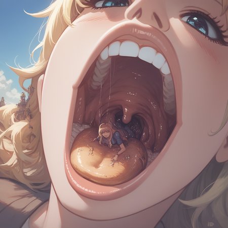 source_anime, (score_9,score_8_up,score_7_up,), 8k, detailed, solo, 1 girl,  <lora:Giantess Vore:1> giantess vore,  uvula, mouth open, <lora:Smooth Anime Style LoRA XL:1>, blonde girl, eating a small person, swallow