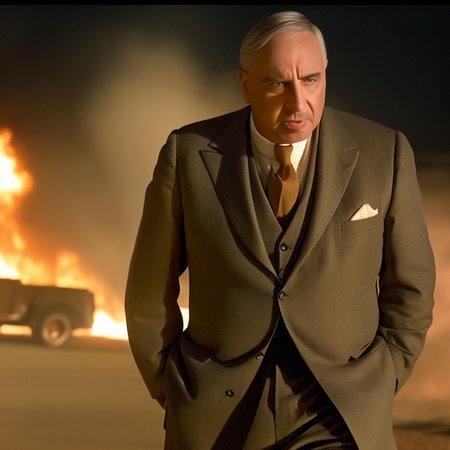 (Warren G Harding:0.8) is starring in a new movie action shot explosion in background Cinema768-Digital
