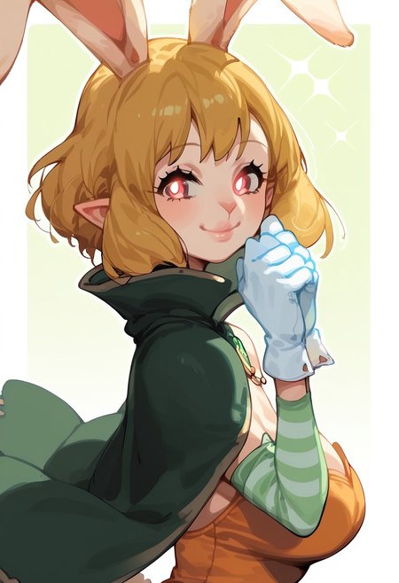 CarrotXLP, rating_explicit, score_9. score_8_up, score_7_up, 1girl, solo, horns, looking at viewer, pointy ears, cute pose, short hair, striped sleeves, glowing eyes, from side, closed mouth, breasts, Kartoon,
Expressiveh, gl0ss, solo, mature face, milf, sexy lips, smile, sexy smile, girl, red lightings, mature face, small face, orange short dress, bare shoulders, green cape, white gloves, open clothes, blonde hair, rabbit ears, rabbit girl, furry female, Opcarrot, rabit mouth, happy, :p, big smile, happy pose