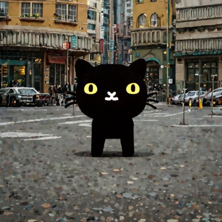 score_9, score_8_up, score_7_up, 8k, hd, photo, neutral expression, realistic, live-action, mio_pucca, yellow eyes, yellow sclera, black cat, cat, solo, 1boy, :3, standing, city
