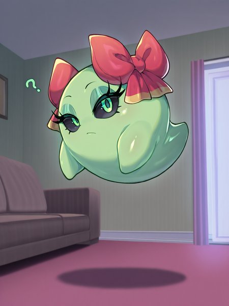 (confusion, closed mouth, floating, no humans, full body, solo,), <lora:Boo:0.9>, lady bow, green skin, shiny skin, green eyes, black sclera, long eyelashes,  looking at viewer, living room,
masterpiece, best quality, good quality, newest, very awa, absurdres, highres,  feral,