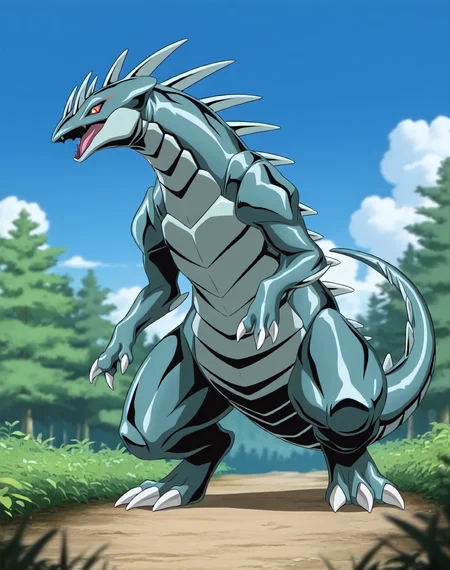 <lora:Metallisaur_(Shinzo)_(Illustrious)_(AD):1.35> Metallisaur, monster, Shinzo, 
((
exterior, vivid anime blue sky with detailed clouds, forest, 
dynamic action, monster, tail, thick thighs, thick body, male focus, ridged front body, ridged stomach, ridged chest, ridged neck, made of metal, end boss, unstoppable, strong, glossy metal body, rawr, 
)), 
BREAK: very awe, aesthetically pleasing, masterpiece, best quality, amazing quality, very aesthetic, perfect depth of field shot, 
masterpiece, best quality, amazing quality, very aesthetic, high resolution, ultra-detailed, absurdres, newest, scenery, {Prompt}, BREAK, detailed background, detailed hair, depth of field, volumetric lighting, 
BREAK: lazympos, lazypos (3),