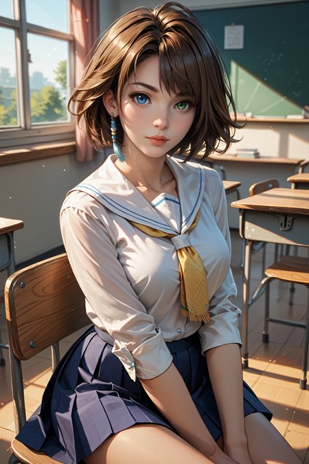 score_9, score_8_up, score_7_up, score_6_up
<lora:FFYuna:0.8>
FFYuna, 1girl, brown hair, short hair, blue eyes, green eyes, heterochromia, looking at viewer, in classroom, school uniform, sitting