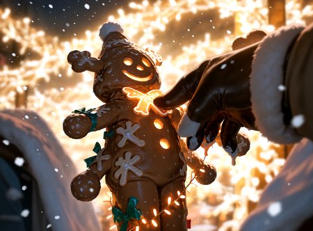 masterpiece, best quality, amazing quality, very aesthetic, absurdres,  newest, volumetric lighting
gingerbread,  snowing,  merry, Gingerbread woman,<lora:Gingerbread_Man:0.6>,
masterpiece, best quality, amazing quality, very aesthetic, absurdres,  newest, volumetric lighting , <lora:cfg_scale_boost:0.6>