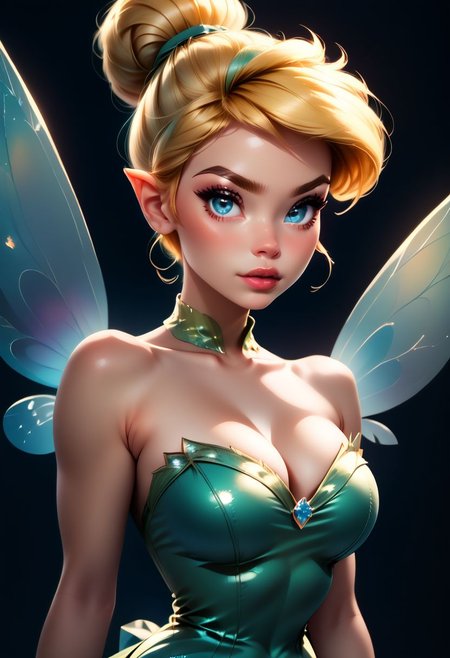 score_9, score_8_up, score_7_up, score_6_up, score_5_up, score_4_up score_9,score_8_up, digital art, upper body shot, realistic 3D illustration, 
BREAK,
TinkerWaifu, fairy wings, blue eyes, green dress, hair bun, 
BREAK, 
subsurface scattering, soft lighting, contemplative expression, dark background, subtle makeup, high-resolution, detailed texture, emotional depth, dramatic mood, side profile, serene atmosphere, cinematic lighting. perfectly round breasts, big breasts, firm breasts, SkinHairDetail, eye contact