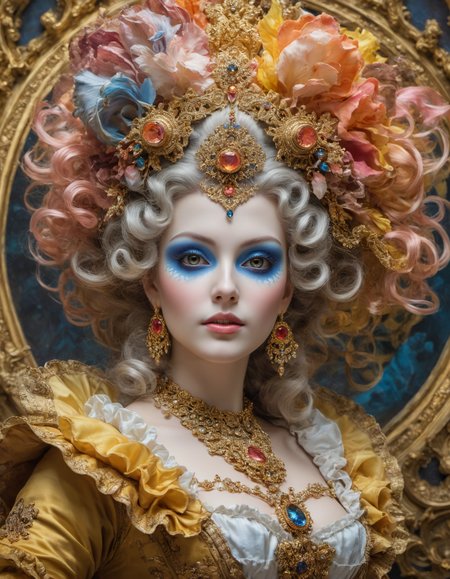 by Les Edwards,  Nikon D850 , Rococo but extremely beautiful:1.4), (intricate details, masterpiece, best quality:1.4),
DMT Art Style, bright colors, surreal visuals, swirling patterns, DMT art style,  looking at viewer
<lora:add-detail-xl:1> <lora:xl_more_art-full_v1:0.5> <lora:looking_at_viewer:2>