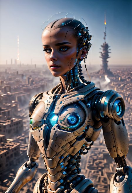realistic image with morning high quality on the subject of the world ruled by artificial intelligence in the future, visualization of the life of people ruled by AI