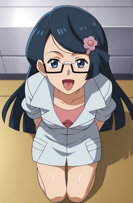 score_9, score_8_up, score_7_up, score_6_up, source anime, anime, animification, anime screencap, anime coloring, vivid colors, shiny skin, skindentation, deep skin, depth of field, high quality, highres, (dynamic angle,dynamic pose),
fennel \(pokemon\), 1girl, long hair, open mouth, blue eyes, hair ornament, blue hair, glasses, tongue, hairclip, tongue out, kneeling, under-rim eyewear, labcoat
BREAK
masterpiece,high quality
 <lora:Fennel_PokemonPony:0.9>