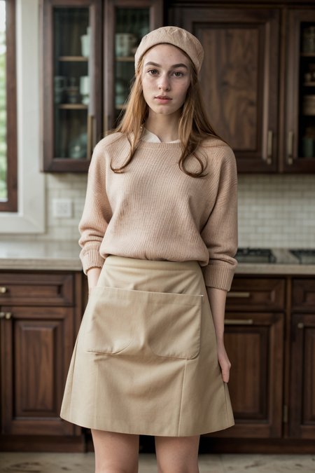<lora:LCM_LoRA_Weights_SD15:1>,<lora:detail_slider_v4:1.2>,(radiant baker) 23year old adult (Women:1.3), cameltoe:1.3, Extremely muscular body build, long ginger Hairs, wavy down haircut, , african, mahogany  skin, wearing a baker hat, tan sweater, apron, skirt, clogs, holding a bread loaf, set in a luxurious kitchen, with high-end appliances, elegant decor, rich fabrics, sophisticated style,(full body:1.3),(full shot:1.3),(wide shot:1.3),(full body portrait:1.3),from below:1.1,minimalist photography, simplicity in composition, clean lines, uncluttered visuals, negative space, focusing on essential elements, conveying tranquility, understated beauty, elegant aesthetics, subtle storytelling, capturing the essence of minimalism,