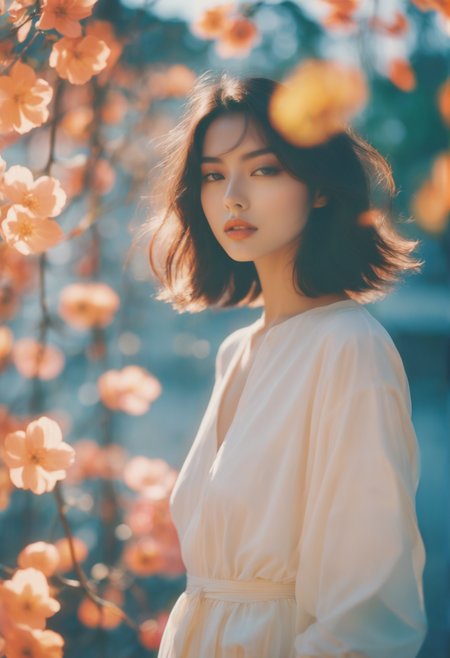 Minimalism aesthetics. super Panavision 70 color film stock, beautiful cinematography, fashion photoshoot, [ flowing petals, particles, pollen : a portrait of her beautiful face : 0.25].
triadic colors, stunning background. warm and bright sunlight, a mesmerizing blend of light and shadow. masterpiece, absurdres, intricate details. low contrast, balanced colors, 3 point studio lighting, high resolution, rich color palette, smooth tonality, film grain, soft focus and bokeh, dynamic range, (heibaigao) <lora:HEIBAI_WWM:0.8>