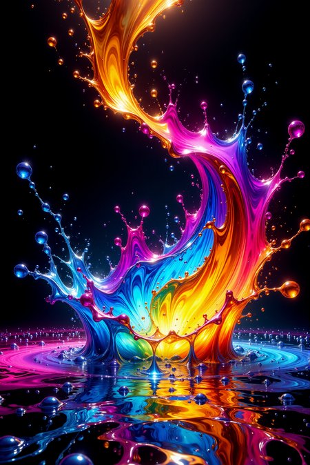 <lora:Vibrant_Splash:0.7>
a glossy, shiny, vibrant colors, (reflective), volumetric ((splash art)), casts bright colorful highlights, refractions, best quality, elegant, partially translucent, sharp clear art, self-illuminating, inner glow, ((lighting bloom effect))