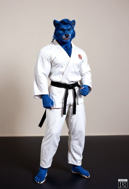 (((Barefoot furry character, full body, cinematic setting, furry male, plantigrade))) 
(((Beast from X-Man))), muscular, beefy, brawny, (((wears white kimono and lonh white pants))), (((performs karate kick))), blue fur on entire body
BREAK, detailed background, 8K, (masterpiece:1.5), intricate details, highly detailed, extreme detail, octane render, fine art, best quality, highres, (detailed face:1.5), ((full_body)), UHD, (((perfect hands))), low light