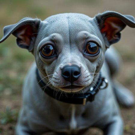 A cyberpunk dog with detailed camera eyes, metallic fur, but some real life dog parts visible