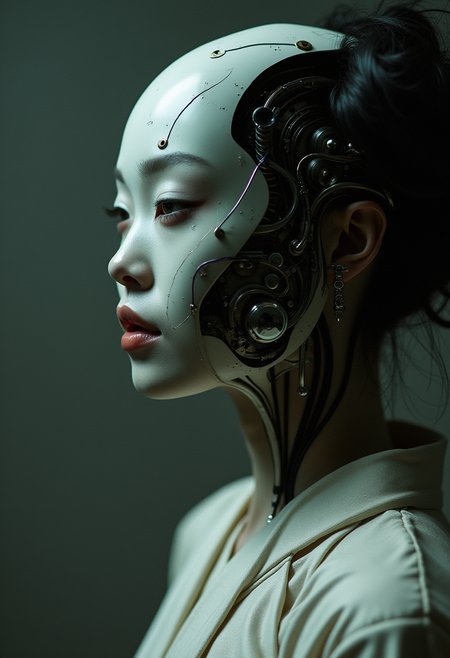  hybrid face  (geisha::1.2) (cyborg mask::1.5),  film, predator jaws::1.2, cyborg jaws::1.7 open::2, style by Yuri Shwedoff,Robert Zemeckis, Kim Ki-Duk, (by Tony Conrad:1.05) ,Biopunk, (by Hito Steyerl:1.15), shallow depth of field, vignette, () (Fujicolor Superia X-TRA 400:) (Light tracing) (Dramatic lighting)