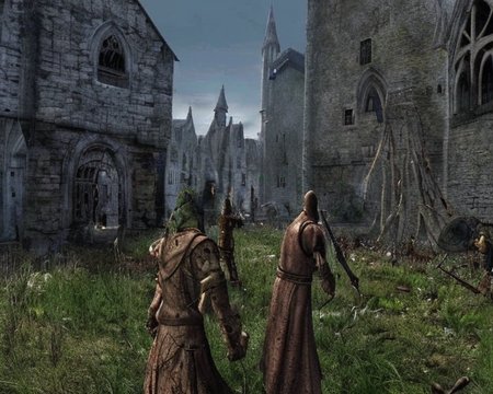 an old ps_game_screenshot of a medieval gothic village, hordes of undead roaming the streets, brass pipes, exterior, Lovecraftian, immersive, birds eye view, (concept art by dark souls) <lora:epiNoiseoffset_v2:1.4>