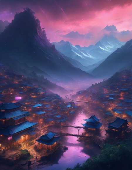 Cyberpunk: (neon lights), (rain-soaked streets), (holographic UI elements), (futuristic decay) :cite[6],
sonic geography where landscapes are sound fossils,
Himalayan valley with terraced farms,
Scattered showers Weather,
a mystical cloudscape, with swirling mists, vibrant rainbows, and an ethereal atmosphere that feels otherworldly,
Pre-dawn twilight with lingering stars,
Winter pine forests under snow,
<lora:add-detail-xl:0.7>,
<lora:DetailMaximizer:0.3>,
<lora:brho:0.15> brho,
<lora:Deep_depth_of_field:0.3>,
<lora:extremely_detailed:0.8> extremely detailed,