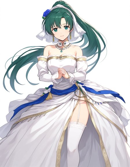 <lora:lyn_(fire_emblem)_XL_pony_bf16_v1:1>lyn \(fire emblem\),wedding dress,, BREAK score_9, score_8_up, score_7_up, BREAK source_anime, best quality, masterpiece, uncensored,<lora:sdxl_lightning_4step_lora:1>(clear eyes:1.2),zPDXLpg,rating_explicit,clear eyes,beautful eyes,