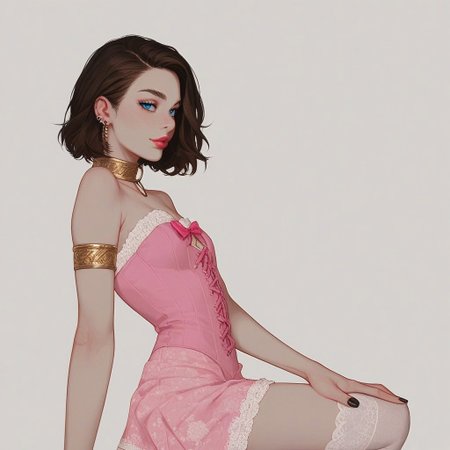 score_9, score_8_up, score_7_up, Expressiveh, , sexy pose, 
, kawaii, perfect eyes, detailed, , pale skin, perfect skin, 
(1_Femboy), detailed eyes, big blue eyes,
 , 
sexy skinny feminne body, 
, narrow waist, bob haircut ,brown hair, 
Lace stockings, , black nails, , ear piercing, makeup, lipstick, strands, manicure,
, submissive, thin waist, , collar,
Aroused, 
    , gold armlet, lace sleeves, detached sleeves, sleeves past wrists, see-through, o-ring choker, pink corset, patterned clothing, floral print, lace overskirt, underskirt, , frills, pink bows, lace thighhighs, high-heel boot, highly detailed, intricate, one arm up, leaning back against pillar, one knee up, one hand on thigh, side view, sexy expression, cowboy shot, modelshoot, abstract background, solo