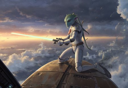 a (solo:1.5) black white lizard with (star wars armor:1.5)  sword on belt  (cockpit instruments view:1.5) inside star-wars style spaceship,  (apocalyptic:1.5) fall fallen stars comets meteors burning planet, (ocean:0.5) (waves:0.5), in the middle of sea,
dawn, heavy rain, wind, windy, typhoon, hurricane, tropical storm, fog, mountain, sky, cloud, deluge, rainforest, 
(anime:1.5) , anime screencap in mnst artstyle, full body character portrait landscape