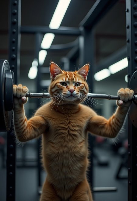 cat in the gym doing benchpress