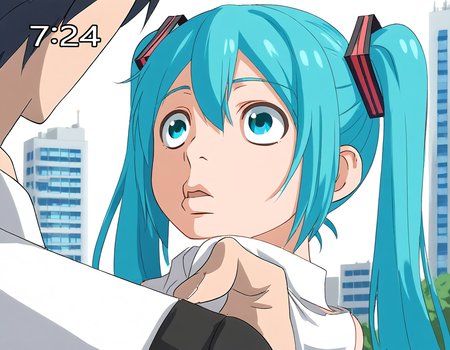 <lora:HyLper-Accelerate-PAseer:1><lora:Fixhands_anime_bdsqlsz_V1:1>score_9, score_8_up, score_7_up, uncensored, source_anime, intricate details, perfect anatomy BREAK
1boy, 1girl, hatsune miku, aqua hair, aqua eyes, twintails, 
nijiuraseven, outdoors, city,
<lora:nijiuraseven_XL(pony)fix:1>