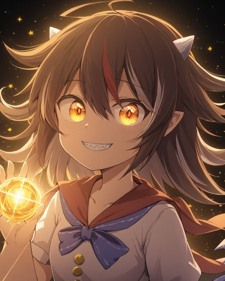 kijin seija,1girl, solo, grin, horns, glowing, sharp_teeth
<lora:kijin_seija_image4523_2023-12-20-000008:1>,star-shaped_pupils,symbol-shaped_pupils,. gorgeous,key visual, vibrant, studio anime,award-winning, professional, highly detailed,high budget, cinemascope