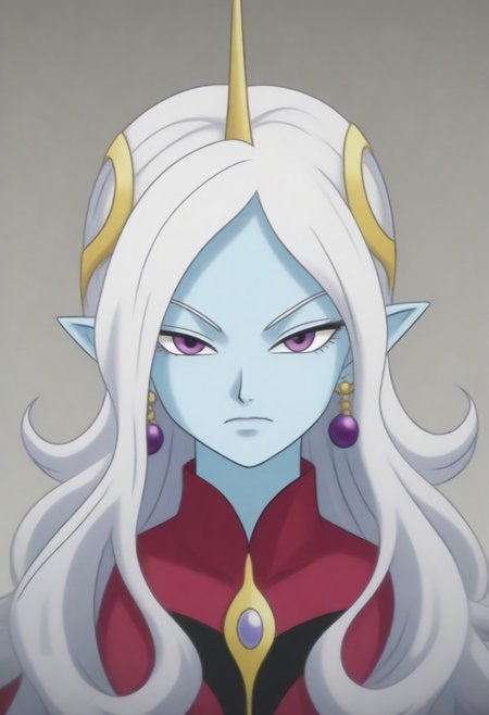 Masterpiece, Top Quality, source_anime, anime screencap, source_anime, auratheguillotine, anime screencap, masterpiece, source_anime, shiny skin,,,,towa(dragon ball), pointy ears, colored skin, blue skin, long hair, purple eyes,white hair, hair ornament, jewelry,