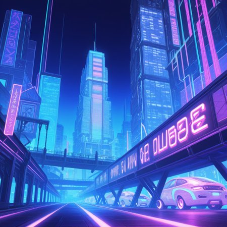masterpiece, best quality, very aesthetic, absurdres, safe, masterpiece, best quality, very aesthetic, absurdres,  S0LUT10N-9 Style, science fiction, no humans, scenery, building, cyberpunk, city, skyscraper, outdoors, cityscape, sky, synthwave, vaporwave aesthetic, neon, hologram, polygons, rainbow theme, railroad, floating cars, <lora:22c14699-a7c6-4933-bec7-3bf40c8694f1:0.7>