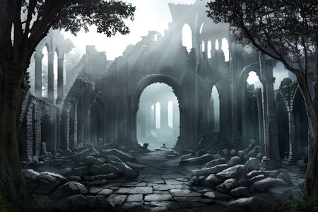 (masterpiece:1.2), (best quality,:1.2), 8k, HDR, ultra detailed, ((photorealistic)), professional light, cinematic lighting, fashion photography, ambient lighting,<lora:detail_slider_v4:3>, sinister ruins in a dark forest, FanRu <lora:FantasyRuins-10:0.7>, epiCPhoto