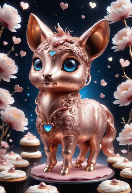 a cute zhibi domestic animal <lora:zhibi:0.8> made out of Jed-ANC <lora:ArtNouveauCopperStyle:0.9>, cuteness overload, surrounded by stardust and floating hearts <lora:heartmiststyle:0.5> in a starLS fantasy landscape <lora:stardustlandscapes-000006:0.7>, Vector Art, Smart cherry blossom pink (bakery:1.3) , it is made by Lamborghini, near Moving Stadium, Ultra Real, Action Painting, Selective focus, blue and dark white dust particles, High quality, dynamic, glossy, complimentary colors, fine artistic composition, extremely rich detail