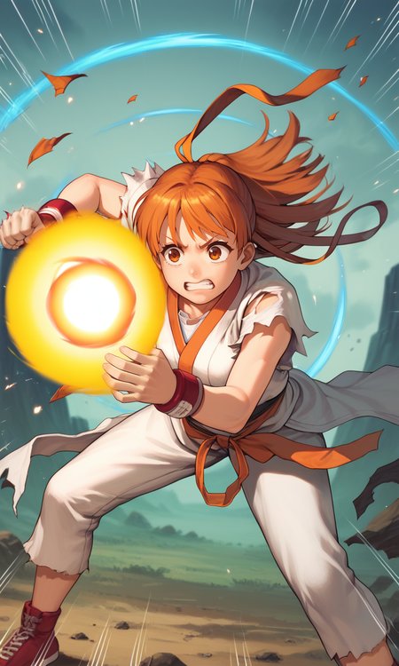 score_9_up, score_8_up, score_7_up BREAK,  <lora:Hadouken:1> , Hadouken, (kikoken), (fireball), energy ball, (((sakura))), clenched teeth, anime style, shockwave, action pose, ripped clothing, motion blur <lora:shinkiro_XL:1>