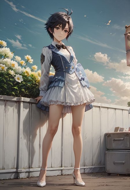 score_9,score_8_up,score_7_up,score_6_up,source_anime, <lora:Worldly_XL:1>
1girl, solo, <lora:KikuchiMakoto_pony_v1:0.9> kikuchi_makoto_\(tuxedo\), kkcmkt, short hair, black hair, antenna hair, hair between eyes, black eyes, flat chest, small breasts, long legs, shoes, delicate strappy heels 
zPDXL, zPDXL-neg