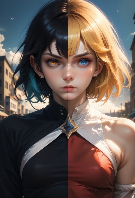 score_9_up, score_8_up, score_7_up, REALISTIC, DUALITY SEGMENTATION, 
MIX OF boy AND girl,
HETEROCHROMIA, SPLIT-COLOR HAIR