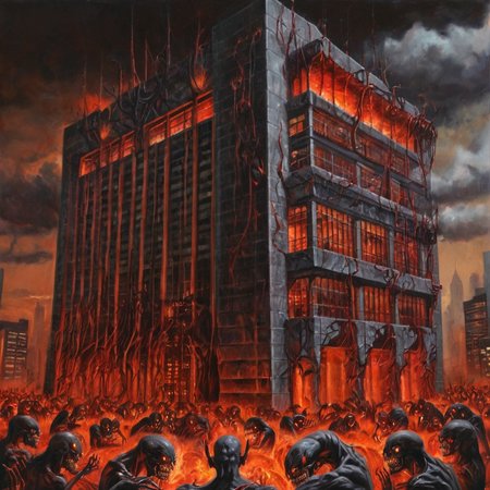 Realistic detailed Painting of demonic corporate building with creepy programmers   
<lora:EdobHell2_XL_v1.0:1>