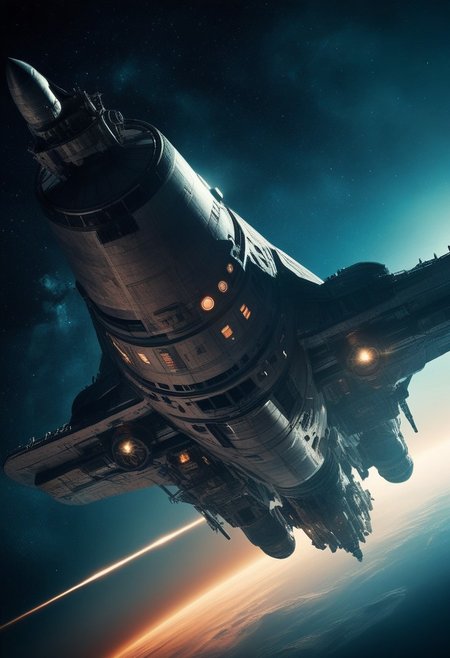 (Exterior shot of Spaceship in a galaxy:1.4) , by Ed Mell and Russ Mills,  (luminar , vivacious , masterful:1.4), poster art, bold lines, hyper detailed, expressive,  award winning,  (scenery:1.4), (intricate details, masterpiece, best quality:1.4),
ring light , looking at viewer, dynamic pose, wide angle view,
atmospheric haze, Film grain, cinematic film still, highly detailed, high budget, cinemascope, moody, epic, OverallDetail, gorgeous, 2000s vintage RAW photo, photorealistic, color graded cinematic, eye catchlights, atmospheric lighting, skin pores, imperfections, natural, shallow dof,