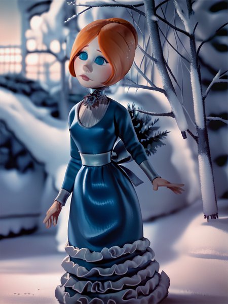 score_9, score_8_up, score_7_up, score_6_up, score_5_up,    <lora:JessicaCXLP:1> jessicac, 1girl, solo, orange hair, blue eyes, snow, dress, portrait,