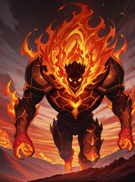 masterpiece,best quality,amazing quality,very aesthetic,absurdres,newest, huge filesize,
<lora:spo_sdxl_10ep_4k-data_lora_webui:0.5>,
<lora:add-detail-xl:1> overlord,official art, 
<lora:overlord_The_Sacred_Kingdom_V2:1>overlord_V2,  1 male monster, giant,solo,looking at viewer, 
fire monster.huge monster,   fire devil, Flame Demon General, glowing eyes,