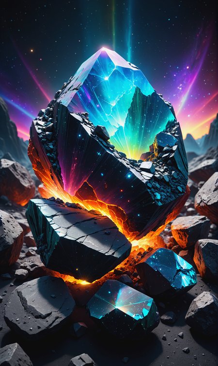 Extraterrestrial ore from another universe glowing, celestial, holographic colour, ultra realistic, cinematic<lora:xl_more_art-full_v1:0.3>