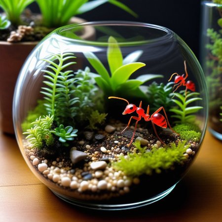Terrarium Tales: Create miniature worlds in glass terrariums that house tiny civilizations, 
fantastic ecosystems or landscapes. Red ants have their habitat there.